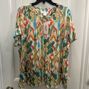 NWT Allison Daley Multicolor  geometric Short Sleeve Top 1x vacay resort